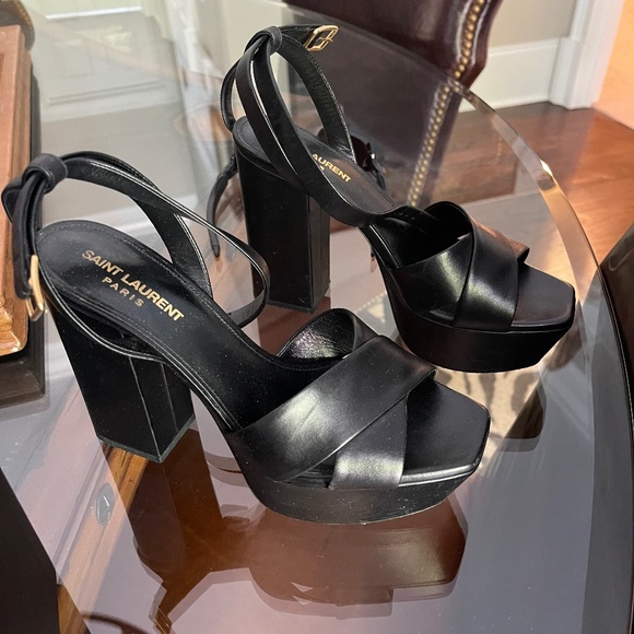 YSL LEATHER PLATFROM SANDALS SIZE 37 - Picture 1 of 10